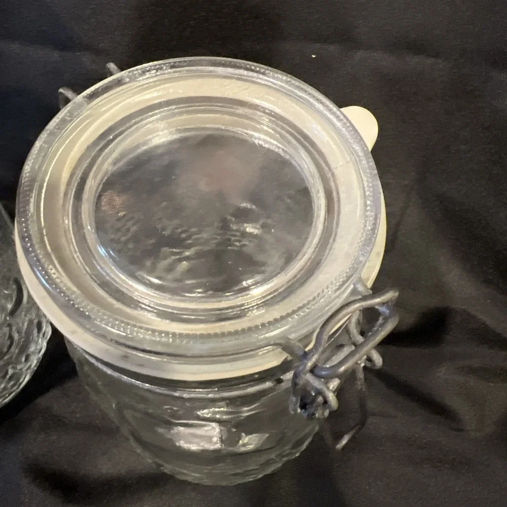 Wheaton 1.5‎ L & 1 L  Jars Canister Fruit Embossed Clear Glass Wire Clasp Seal